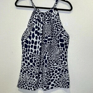 Escapada navy drawstring sleeveless printed small top